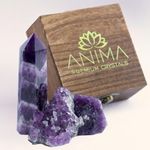 Premium Amethyst Crystal Set – Large Amethyst Cluster, Crystal Tower and Raw Crystal - Healing Crystals and Gemstones in Wooden Box - Ideal Crystal Gifts for Women for Meditation, Peace and Sleep