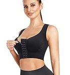 Ursexyly Women's Front Closure Sports Bra Wirefree Padded Support Cotton Longline Workout Tank Top Yoga Bra (Black, Medium/Large)