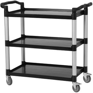 Utility Service Cart 3 Shelf with Wheel, Plastic Heavy Duty 3-Tier Rolling Utility/Push Food Service Cart for Office, Warehouse, Garage, Restaurant, Cleaning, 360lbs Capacity, Black