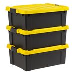 IRIS USA 44.5 L (11.75 gal) Lockable Storage Totes with Lids, 3 Pack, Heavy-Duty Stackable Containers, Garage Organizing Bins Moving Tubs, Rugged Sturdy Equipment Utility Box - Black/Yellow