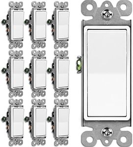 [10 Pack] BESTTEN 3-Way Decorator Wall Light Switch, 15A 120/277V, On/Off Paddle Rocker Interrupter, cUL Listed, White
