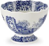 Portmeirion Blue Italian Footed Bowl | Made of Porcelain | Berries, Sweets, and Chocolate Bowl | Scalloped Edge | Measures 4.75-Inch | Dishwasher and Microwave Safe