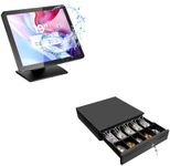 MUNBYN 19-inch POS-Touchscreen-Monitor, POS-Systems-for-Small-Business, and Black Cash Register Drawer, 16" Wide Cash Drawer with Removable Coin Tray, 5 Bill/5 Coin Tray