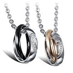 Cupimatch 2 Pieces Couples Necklace with Stainless Steel I Will Always be with You Interlocking Rings Pendant & Chain (I Will Always be with You) (Heart Matching)…