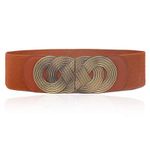 SYGA Women Cinch Belt, PU Leather Stretchy Waist Belt with Woven Metal Buckle, Retro Style Camel