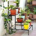 Livzing 3 Tier Plant Stand-Powder Coated Metal Plant Stand for Outdoor/Indoor Flower Pots-Gamla Pot Stand for Balcony-Ladder Stand for Multiple Plants Garden Plant Holder Stand-Black