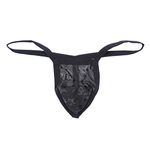 MuscleMate Men's Thong T-Back Underwear, Hot Men's See-Through Thong G-String T-Back Undie. (L, Black)