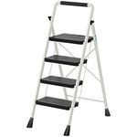 4 Step Ladder, RIKADE Folding Step Stool, Step Stool with Wide Anti-Slip Pedal, Lightweight, Portable Folding Step Ladder with Handgrip, Multi-use Steel Ladder for Household and Office