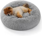 Bedsure Donut Dog Bed Medium - Anti Anxiety Puppy Bed for Small Dogs, Fluffy Calming Large Cat Bed Washable, Light Grey, 60x60x20cm