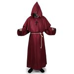 Medieval Robes Hooded Monk Robes Costume, Priester Monk Robes Costume, Halloween Robes Cosplay Fancy Dress Outfits For Adults (L,Red)