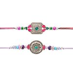 Set of 2 Rakhi For Brother With Greeting Card SIlver Oxodised Plated Rakhi For Raksha Bandhan Designer Rakhi Thread for Bhaiya - SilCA01