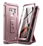 Dexnor Compatible with Samsung Galaxy Note 9 Case with Built-in Screen Protector Military-Grade 360 Full Body Shockproof Bumper Protection Cover with Stand - Peony Pink