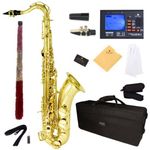 Mendini B-Flat Tenor Saxophone, Gold Lacquered and Tuner, Case - MTS-L+92D