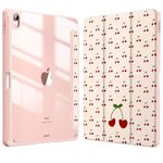 FINTIE Hybrid Case for iPad Air 11 inch (2024) M2, iPad Air 6th / 5th / 4th Generation (2024/2022/2020), Shockproof Slim Clear Back Cover with Pencil Holder, Auto Wake/Sleep, Coquette Cherries