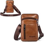 Hengwin Leather Phone Holster Fits for iPhone 16 15 14 13 12 11 Pro Max Samsung Galaxy S24 Ultra S23+ A15 A54 A53 Wallet Case with Belt Clip Pouch Crossbody Cell Phone Purse Men Shoulder Bag (Brown)