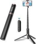 TONEOF 60" Selfie Stick Tripod, All-in-1 Phone Tripod Stand with Integrated Wireless Remote,Portable,Lightweight,Extendable Tripod for Selfies/Live/Video Recording/Travel-Black