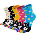 ZAKASA Toe Socks for Women Five Finger Socks Cat Dog Cotton Athletic Running Ankle Socks Christmas Gifts