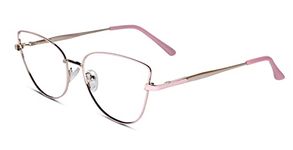 LensKandy Cateye Spectacles Frame Women | Blue Cut Antiglare Glasses For Computer & Smart Phones | Zero Power | Pink-Rose Gold