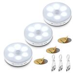 3-Pack Motion Sensor Lights Indoor，Rechargeable Battery Operated LED Closet Light Stair Lights Wall Lights, Stick on Puck Lights with 3M Adhesive for Under Cabinet,Cupboard,Kitchen(Pure-White)