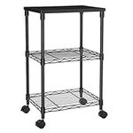 SONGMICS 3 Tier Printer Stand, Printer Table with Wheels, Rolling Printer Cart, Printer Desk with Metal Frame for Home Office, 16.1 x 12.2 x 26.8 Inches, Black ULGR303B01