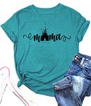 Mama Tshirt for Women Magic Kingdom Mom Shirts Funny Mommy Short Sleeve Graphic Tee Mothers Blouse Tops, Cyanblue, Large