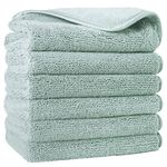 POLYTE Premium Lint Free Microfibre Washcloth Face Towel, 33 x 33 cm, Set of 6 (Light Green)