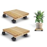 Sharpex Pack of 2 Wooden Trolley for Plants, Flower Pots | Heavy Duty Rolling Plant Stand with Locking Wheels | Squre Plant Roller Base for Indoor Patio Outdoor Potted Planter (Brown)