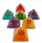 Sawcart Set of 7 Pcs Seven Chakra Orgone Crystal Pyramid of Onyx Dyed Crystal Multistone for Reiki Healing, Spiritual Yoga Meditation, Energy Generator, Aura Cleansing Size: 20-25MM