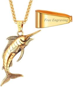U7 Titanium Steel Cool Swordfish Pendant Punk Jewelry 18k Gold Plated Antique Necklace Men (with Custom Text)
