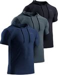 TSLA Men's Short Sleeve Pullover Hoodies, Dry Fit Running Workout Shirts, Athletic Fitness & Gym Shirt, Hoodie 3pack(mts70) - Black/Charcoal/Navy, Large