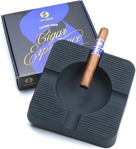 Outdoor Cigar Ashtray, Unbreakable Silicone Ashtray for Outside Patio, Pool, Restaurants, Bar, Lounge, 4 Cigar Rests, Dishwasher Safe, Home Ashtray, Giftable Box (Black)