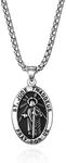 Flongo Rosary Men's Pendant Women's Necklace Stainless Steel Pendant Necklace Chain Silver Gold Golden St. Jude Thaddaeus Retro Oval Medallion, Stainless steel, high-quality, Thaddaeus