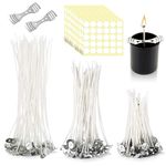 Natural Cotton Candle Wick, 300 Pcs Candle Wick with Wick Sticker and Wick Holder, Pre-Waxed Candle Wick for DIY Candle Making (9cm, 15cm, 20cm)