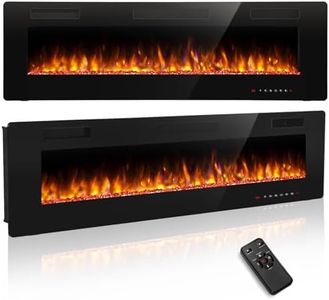 R.W.FLAME 60" Media Wall Electric Fireplace, Ultra-Thin Recessed & Wall Mounted Fire with 12 Colors Flame Effect, 5 Speeds, 1000/2000W Heater, Remote Control for Living Room