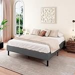 Allewie Queen Size Upholstered Platform Bed Frame / Wood Slats Support / Low Profile Bed Frame / No Box Spring Needed / Easy Assembly / Dark Grey Fabric