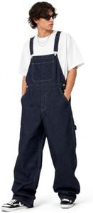 Huang's Mens Jean Overalls Baggy Loose Fit Vintage Washed Denim Bib Overalls with Adjustable Straps Distressed Wide Leg Retro Streetwear Casual Daily Jumpsuit for Men