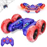 Dreamlandia 2.4GHZ 360° Flip 4WD Spider Double Sided RC Stunt Car Toys with LED Light and Music Kids Toys Age 4-8 Year Old Boys Gifts Remote Control Cars Toys for 4-9 Year Old Boys Outdoor Toys Blue