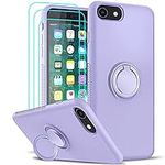 LeYi Liquid Silicone Case for iPhone SE 2020 & 2022 Case,iPhone 8 Case,iPhone 7 Case,with 3 Tempered Glass Screen Protectors Ring Holder Soft Shockproof Back Cover iPhone SE 3rd/SE 2nd/8/7/6/6s Purple