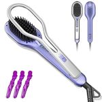 Hair Straightener Brush Ceramic | Negative Ionic Ring Straightening Comb | Natural Hairstyles Heat Brush Dual Voltage Fast Heat-Up with Dense Bristles, 4 Temps, Anti-Scald & Auto-Off