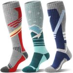 Merino Wool Ski Socks for Mens Womens Winter Thermal Warm Thick Snowboarding Skiing Knee High Socks for Cold Weather 3 Pairs Gifts Stocking Stuffers(Dark Mix,L)