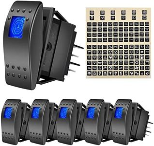 eFuncar 6Pcs 12V 24V Toggle Switch, 4Pin SPST ON Off Dashboard Rocker Switch, Waterproof LED Blue Lighted Rocker Switches for Car Truck Marine Auto Motorcycle with 1Pc Sticker Label Sheet