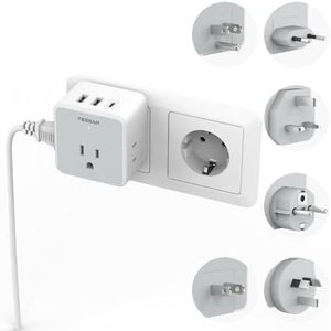 TESSAN Universal Travel Adapter Kit, International Power Adapter with 3 USB (1 USB C) and 3 AC Outlets, Type C G E F I A B Detachable Attachment, Travel Adapter Worldwide for US EU UK Australia Japan
