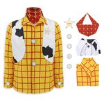 UToCos Woody Shirt Cowboy Costume Plaid Button Cosplay T-Shirts Story Long Sleeve Outfit Halloween Vest Set