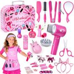 Tacobear Kids Hairdressing Set with Toy Hairdryer Curling Iron Comb Mirror Apron and Hair Styling Accessories Children Salon Vanity Case Hairdresser Set Pretend Play Toys for Girls 3 4 5 6 7 8 Years