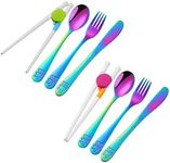 Stainless Steel Kids Flatware Silverware, GOGOJOY Safe Child Cutlery Utensil, Cute and Colorful, Ideal for Home and Preschools, Set of 2