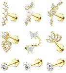 BESTEEL 9 Pcs 16G Cartilage Earrings for Women Stud Earrings Set Surgical Steel Helix Earrings Conch Tragus Earrings Butterfly Flower Snake Ear Piercing Jewellery Gold(A)
