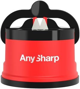 AnySharp – GLOBAL – Hands Free Knife Sharpener - Easy to Use Sharpening Tool with PowerGrip Suction Base and 20-Degree Pre-set Angle - For All Knives: Chef’s, Serrated, and Hardened Steel - Red