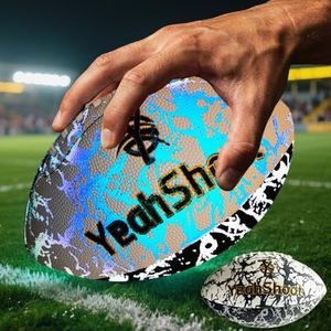 YeahShoot Holographic Reflective Football Size 9 PU Leather Light Up Football with Pump Glow in The Dark Football for Youth and Adults Football Gifts (Black and White)
