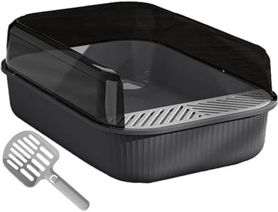 PawnTech Bac à Litière pour Chat XXL Esthétique 51x35x18 cm I Semi Ouverte - Anti-éclaboussure - Pelle de Nettoyage Inclus (Noir Sidéral)