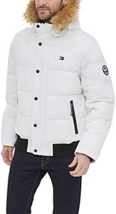 Tommy Hilfiger Men's Arctic Cloth Quilted Snorkel Bomber Jacket, White, Large